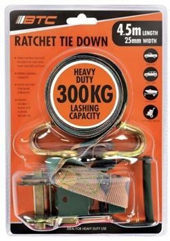 Automotive |   Heavy Duty Ratchet Tie Down Set – 25mm x 4.5M 300KG Lashing Capacity