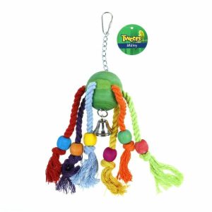 Bird Toys |    22cm Hanging Wooden Ball w/ Rope & Bell Bird Toy Bird Toys Bird Toys