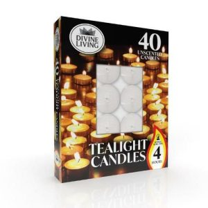 Candles |   Tealight Candles White 4 Hours Unscented 40 Pack Candles Candles