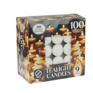 Candles |   Tealight Candles White 9 Hours Unscented 100 Pack Candles Candles