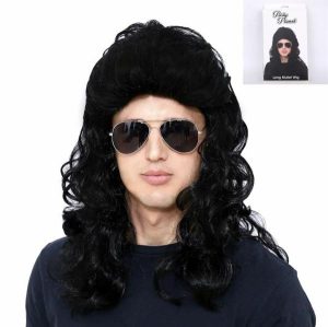 Costume |   Long Curly Black Mullet Wig Costume Costume