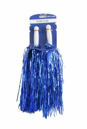 Dress Up By Colour |   Cheering Squad 2pk Metallic Pom Poms Blue Dress Up By Colour Dress Up By Colour