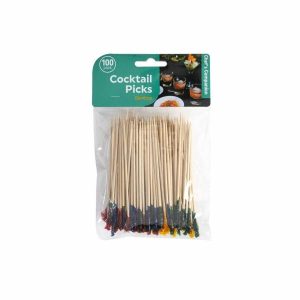 Kitchen Accessories |   100 Pack Cocktail Bamboo Picks with Colour Tips 10cm Home & Living Kitchen Accessories