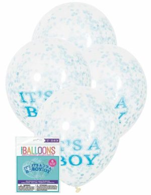 Party Decorations |   30cm It’s A Boy Clear Balloons With Blue Confetti 6 Pack Party & Toys Party Decorations