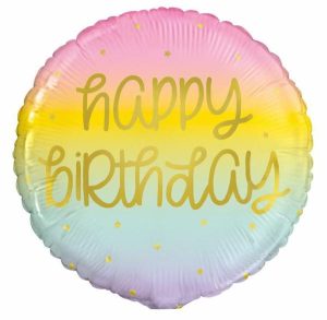 Party Decorations |   45cm Pastel Rainbow With Gold Happy Birthday Foil Balloon Party & Toys Party Decorations