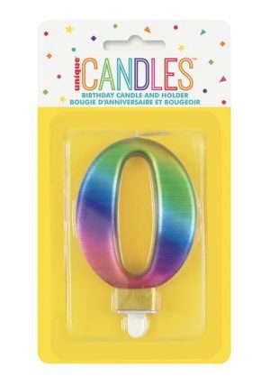 Party Decorations |   Numeral Candle 0 – Metallic Rainbow Party & Toys Party Decorations