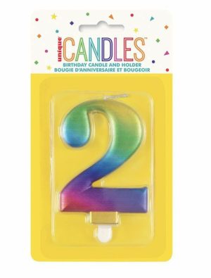 Party Decorations |   Numeral Candle 2 – Metallic Rainbow Party & Toys Party Decorations