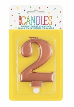 Party Decorations |   Numeral Candle 2 – Metallic Rose Gold Party & Toys Party Decorations