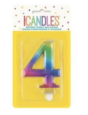 Party Decorations |   Numeral Candle 4 – Metallic Rainbow Party & Toys Party Decorations