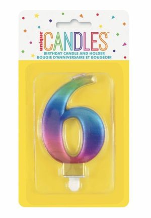 Party Decorations |   Numeral Candle 6 – Metallic Rainbow Party & Toys Party Decorations