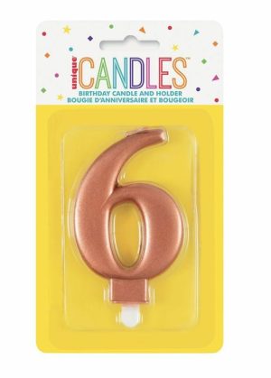 Party Decorations |   Numeral Candle 6 – Metallic Rose Gold Party & Toys Party Decorations