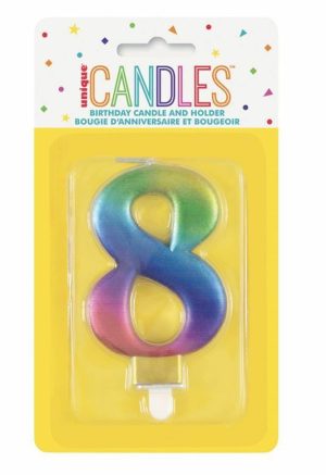 Party Decorations |   Numeral Candle 8 – Metallic Rainbow Party & Toys Party Decorations