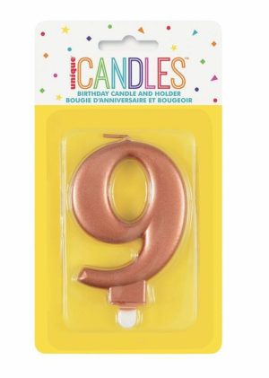 Party Decorations |   Numeral Candle 9 – Metallic Rose Gold Party & Toys Party Decorations