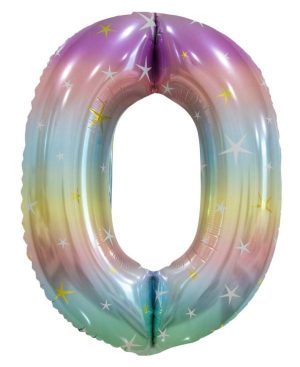 Party Decorations |   Pastel Rainbow Number 0 Foil Balloon 86cm Party & Toys Party Decorations