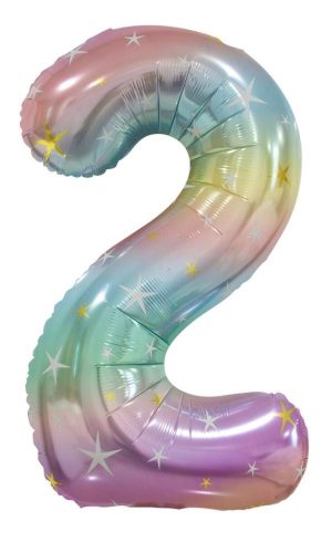 Party Decorations |   Pastel Rainbow Number 2 Foil Balloon 86cm Party & Toys Party Decorations