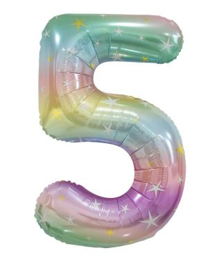 Party Decorations |   Pastel Rainbow Number 5 Foil Balloon 86cm Party & Toys Party Decorations