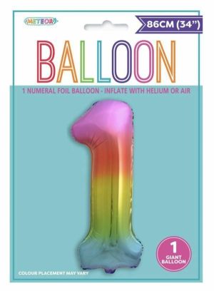 Party Decorations |   Rainbow Number 1 Foil Balloon 86cm Party & Toys Party Decorations