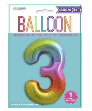 Party Decorations |   Rainbow Number 3 Foil Balloon 86cm Party & Toys Party Decorations