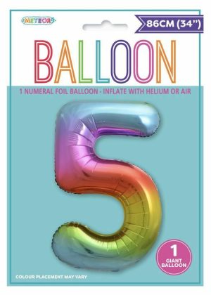 Party Decorations |   Rainbow Number 5 Foil Balloon 86cm Party & Toys Party Decorations