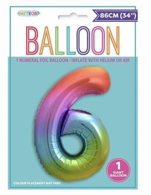 Party Decorations |   Rainbow Number 6 Foil Balloon 86cm Party & Toys Party Decorations