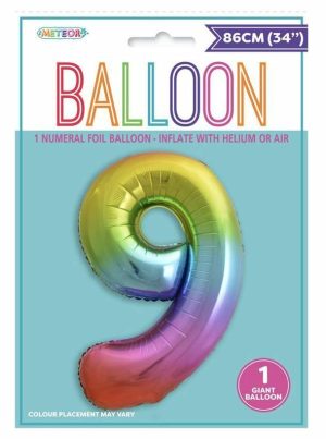 Party Decorations |   Rainbow Number 9 Foil Balloon 86cm Party & Toys Party Decorations