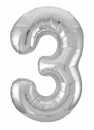 Party Decorations |   Silver 3 Number Foil Balloon 86cm Party & Toys Party Decorations