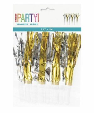 Party Favors |   Party Fringed Squawkers – New Year – Gold & Silver 8 Pack Party & Toys Party Favors