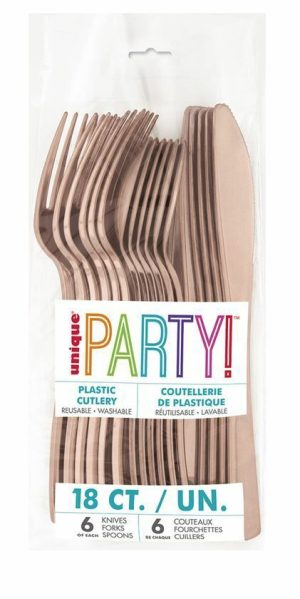 Party Tableware |   18 Pack Rose Gold Metallic Assorted Cutlery – 6 Knives 6 Forks 6 Spoons Party & Toys