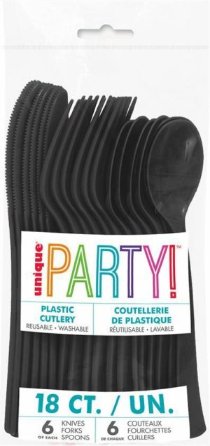 Party Tableware |   Black Assorted Reusable Cutlery 18 Pack Party & Toys