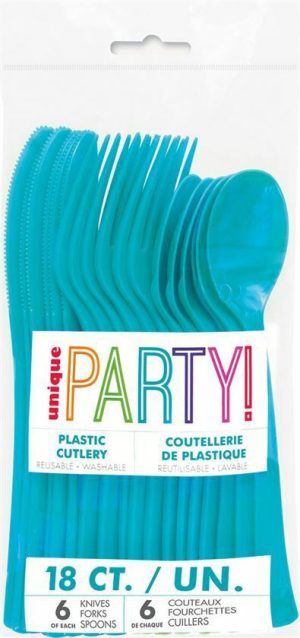 Party Tableware |   Caribbean Teal Assorted Reusable Cutlery 18 Pack Party & Toys