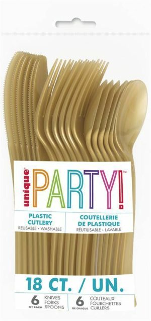 Party Tableware |   Gold Assorted Reusable Cutlery 18 Pack Party & Toys