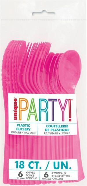 Party Tableware |   Hot Pink Assorted Reusable Cutlery 18 Pack Party & Toys