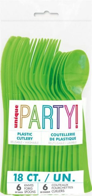 Party Tableware |   Lime Green Assorted Reusable Cutlery 18 Pack Party & Toys