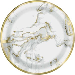 Party Tableware |   Marble Gold Foil Stamped 10 x 23cm (9″) Paper Plates Party & Toys