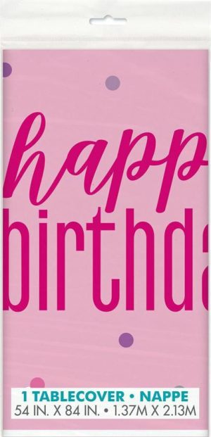 Party Tableware |   Pink Happy Birthday Printed Tablecover 137cm x 213cm Party & Toys