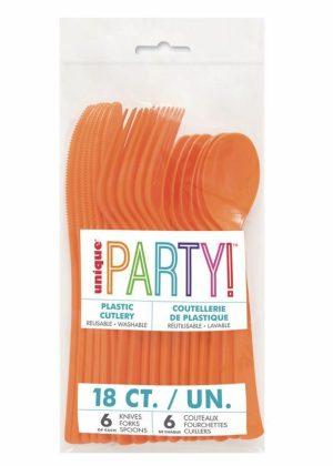 Party Tableware |   Pumpkin Orange Assorted Reusable Cutlery 18 Pack Party & Toys