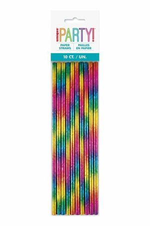 Party Tableware |   Rainbow 10 Foil Paper Straws Party & Toys