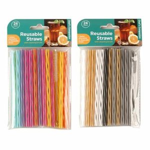 Party Tableware |   Reusable 14cm Straws Straight with Cleaner 24 Pack Party & Toys