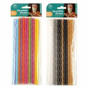 Party Tableware |   Reusable 25cm Straight Straws with Cleaning Brush 24 Pack Party & Toys