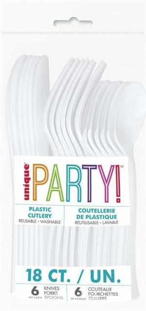 Party Tableware |   White Assorted Reusable Cutlery 18 Pack Party & Toys