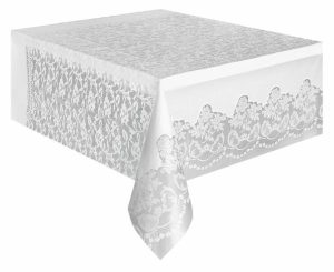 Party Tableware |   White Lace Plastic Tablecover Rectangle 137cm x 274cm Party & Toys