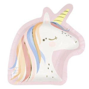 Party Themes |   Dainty Unicorn Foil Stamped Unicorn Shaped Paper Plates 23cm 8 Pack Party & Toys Party Themes