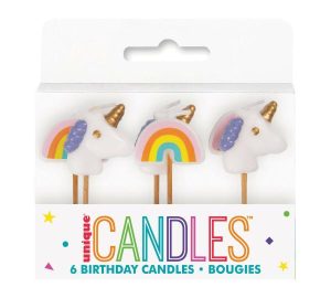 Party Themes |   Unicorn & Rainbow Pick Candles 6 Pack Party & Toys Party Themes