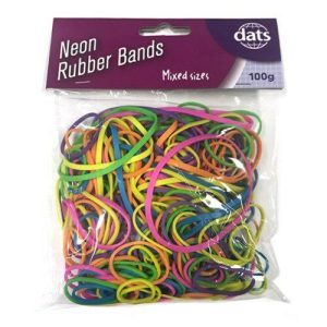 Stationery |   Assorted Sizes Neon Rubber Bands 100g Mixed Colours Office Supplies Stationery