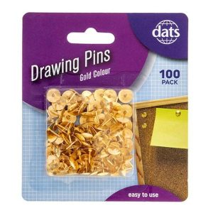 Stationery |   Drawing Pins Gold Colour 100 Pack Office Supplies Stationery