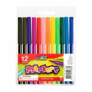 Stationery |   Fine Tip Markers Assorted Colours 12 Pack Office Supplies Stationery