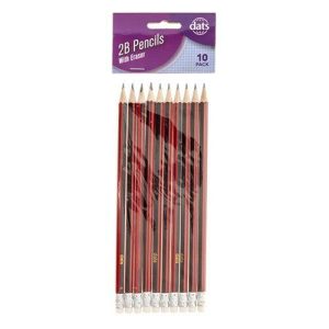 Stationery |   Pencil Black & Red Barrel with Eraser 2B – 10 Pack Stationery