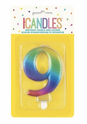 Party Decorations |   Numeral Candle 9 – Metallic Rainbow Party & Toys Party Decorations