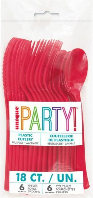 Party Tableware |   Ruby Red Assorted Reusable Cutlery 18 Pack Party & Toys