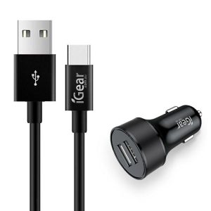 Electronics |    Dual USB Car Charger with Type C USB 2.0 Charging Cable Black Electronics Electronics